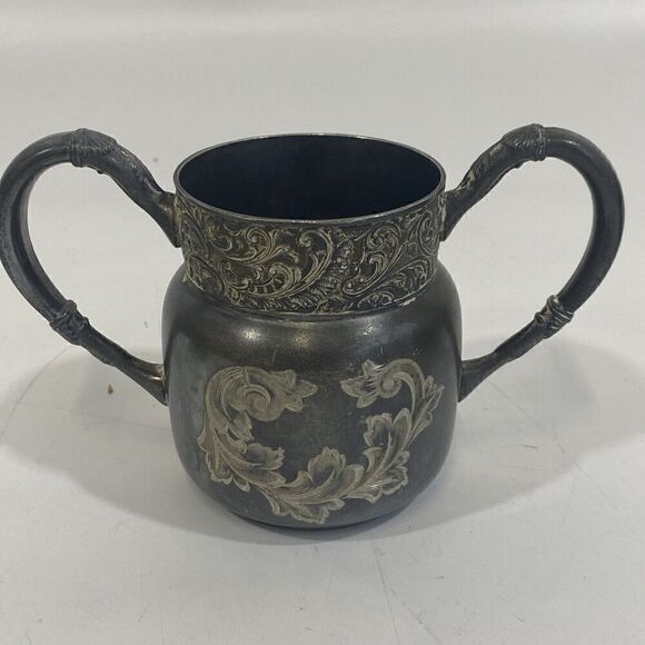 Antique Connecticut Silver Co Triple Silver Plate Etched 1920 Sugar Creamer Set - Picture 6 of 12